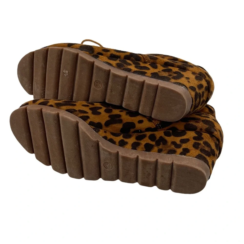 Bella Marie Girls Leopard Print Lace Up Wedge Heel Boot Size 5.5